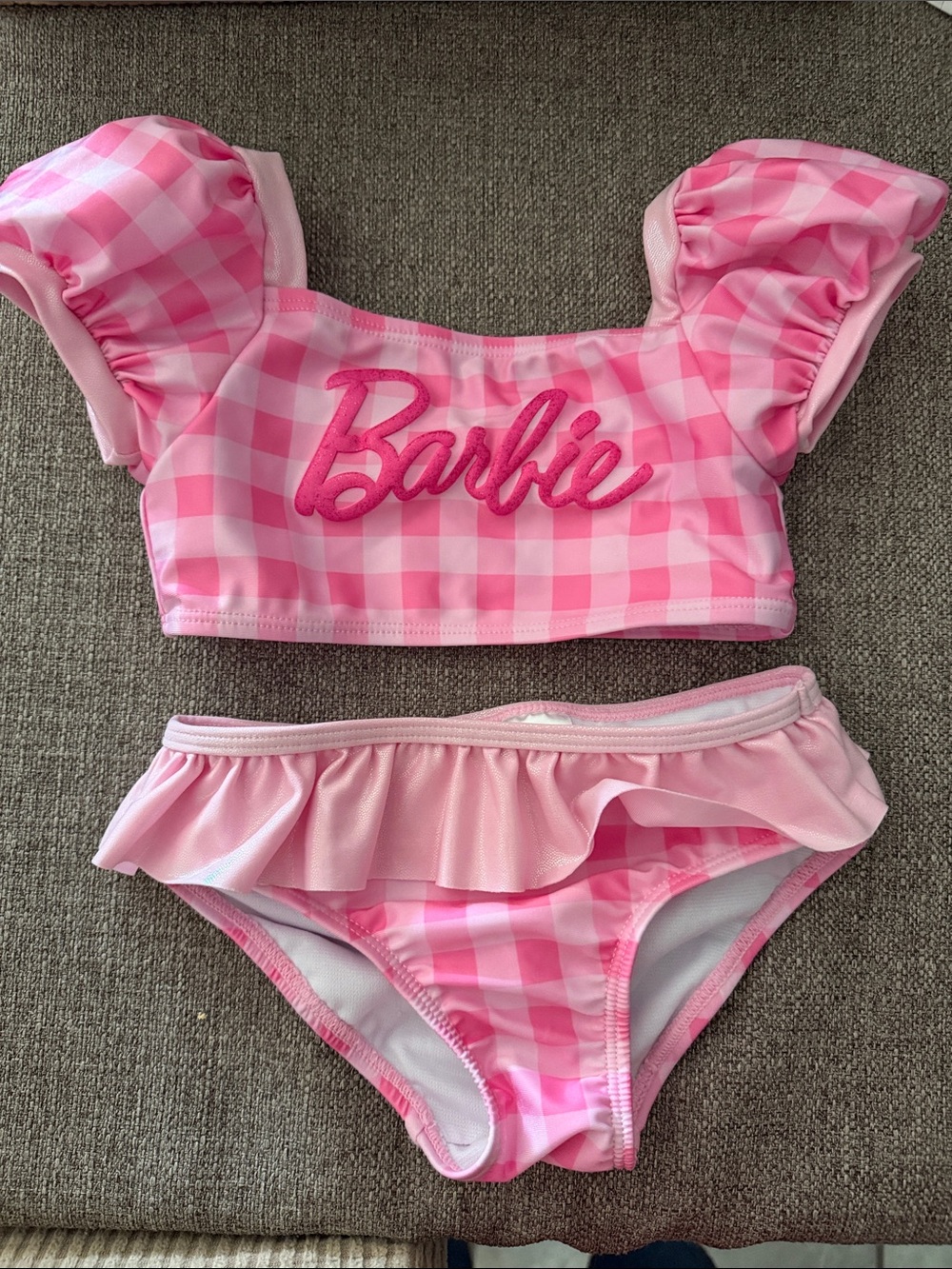 Barbie Pink Gingham Ruffle Two-Piece Swim Set 3T